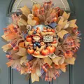 Autumn harvest wreath with gnome and pumpkin design for Thanksgiving door decor - Gnome Pumpkin (Style 8) / 45cm (Without Light)