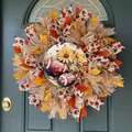 Autumn Thanksgiving door wreath with football and sunflower designs for harvest decor - Rugby Style (Style 10) / 45cm (Without Light)