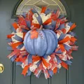 Handmade autumn harvest wreath with blue pumpkin and orange maple leaf for door decor - Blue Pumpkin (Style 11) / 45cm (Without Light)