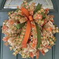 Autumn Thanksgiving wreath with mesh and pumpkin pattern ribbons for front door decor. - Plaid Pumpkin (Style 13) / 45cm (Without Light)