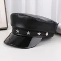 Stylish black punk style faux leather sailor cap with silver star rivets for cosplay. - M (56-58cm) / Black Five Stars Metal Style (P-P264)