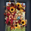 Autumn harvest door wreath featuring sunflowers, maple leaves, and scarecrow motif - Scarecrow Sunflower (Style 22) / 45cm (Without Light)