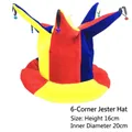 Bright colorful 6-pointed jester hat with bells for festive party and carnival costumes. - Six-pointed Clown Hat / One Size Fits All (56-60)