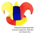 Colorful 3-corner jester hat for parties, plush fabric, red, yellow and blue colors - Colorful 3-cornered Clown Hat / One Size Fits All (56-60)