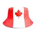 Red and white Canada flag themed bucket hat featuring a central maple leaf print - 100% Cotton Double-sided Fisherman's Hat White Base Canada / One Size Fits All (56-60)