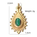Vintage goldfarbener Edelstahl-Anhänger mit grün gestreiftem Ovalstein für Schmuck DIY - Vintage Sonnenmotiv Grüner Edelstein-Look (BXGPJ185)