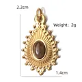 Vintage goldener Edelstahlanhänger mit ovalem Design und Sonnenstrahlen - Vintage Sonnenmotiv Brauner Edelstein-Look (BXGPJ189)