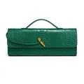 Premium green snakeskin pattern baguette handbag featuring an elegant gold knot clasp - Emerald