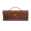 Elegant brown snakeskin pattern clutch bag with gold knot metal buckle closure. - Brown