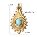 Gold-plated stainless steel oval sunburst pendant with light blue turquoise stone, 2g - Vintage Sun Motif Light Blue Gemstone Look (BXGPJ186)