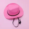 Pink miniature pet cowboy hat with black star band and adjustable chin strap - Large / Pink