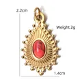 Vintage gold-plated stainless steel sunburst drop pendant with red marble stone inlay - Vintage Sun Motif Red Gemstone Look (BXGPJ188)