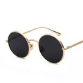 Occhiali da sole vintage con montatura tonda in metallo e lenti nere stile rétro - Montatura Oro Lenti Grigio Nero C2