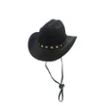 Mini black pet cowboy hat with golden star studs and adjustable strap - Large / Black