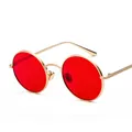 Occhiali da sole retrò con montatura rotonda in metallo e lenti rosse stile punk - Montatura Oro Lente Rossa C4