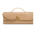 Elegant beige snakeskin baguette clutch with iconic gold knot metal buckle - Apricot
