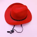 Vibrant red pet cowboy hat with decorative star band and adjustable drawstring strap - Large / Red