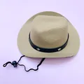 Mini tan pet cowboy hat with star-studded strap and adjustable chin cord - Large / Beige Grey