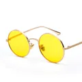 Retro gold round frame sunglasses with vibrant yellow lenses for punk hip-hop style. - Gold Frame Yellow Lens C5