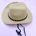 Cute mini pet cowboy hat for dogs and cats with star band and adjustable strap - Large / Beige