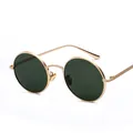 Retro round metal sunglasses with gold frame and dark green lenses for men and women - Gold Frame Dark Green Lens C3