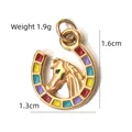 Gold-plated stainless steel horseshoe horse pendant with colorful enamel accents - Horseshoe Horse Head Enamel (BXGPJ181)