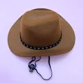 Brown pet cowboy hat with gold star band and adjustable chin strap for cats. - Large / Brown