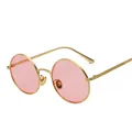 Classic retro round metal frame sunglasses featuring pink lenses and a gold-colored finish - Gold Frame Pink Lens C12