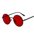 Retro round metal frame sunglasses featuring vibrant red lenses for a punk look - Black Frame Red Lens C13