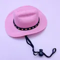 Miniature pink pet cowboy hat with adjustable elastic strap and star band - Small / Pink