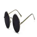 Retro round metal sunglasses with gold frame and black lenses for a vintage punk look. - Silver Frame Grey Lens C11