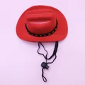 Red mini pet cowboy hat for dogs and cats with star pattern band and chin strap - Small / Red