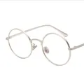 Retro silver metal round frame sunglasses with a vintage punk and harajuku style. - Silver Frame Clear Lens C15
