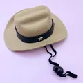 Miniature tan felt pet cowboy hat with star-studded leather band and adjustable strap - Small / Beige Grey