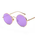 Retro round sunglasses featuring purple lenses and a golden metal frame in punk style - Gold Frame Purple Lens C16