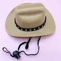 Cute mini pet cowboy hat with gold stars for cats and small dogs holiday party gift - Small / Beige