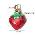 Red enamel strawberry charm pendant made of gold-plated stainless steel for jewelry DIY - Classic Strawberry Shape (BXGPJ171)