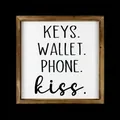 Decorative square wood frame sign featuring 'KEYS. WALLET. PHONE. kiss.' text design - Home Item Reminder (18) / 20*20*0.6CM