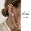 The detailed view of 6mm square cubic zirconia stud earrings in S925 sterling silver - 6mm
