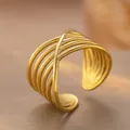 Bague croisée ajustable dorée de style français minimaliste chic et élégante - Style Ouvert en Croix X (BYK181)