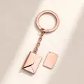 Detailed shot of rose gold envelope keychain with blank plate for personalized DIY engraving - Rose Gold Color Smooth Envelope