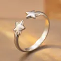 Minimalistische verstelbare roestvrijstalen ring met ontwerp van twee sterren - Byk168 Open Ring Staal
