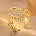 Stijlvolle minimalistische gouden hartvormige verstelbare open ring met fijn pareldetail - Byk169 Open Ring Goud