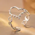Elegante zilveren verstelbare hartring met kralendetails en een minimalistisch ontwerp - Byk170 Open Ring Staal