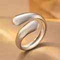 Bague ouverte irrégulière minimaliste argentée au design organique en forme de goutte - Style Ouvert Fluide Irrégulier (BYK172)