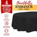 Premium 4 pack of black disposable round PEVA plastic tablecloths for parties and events - 213cm (84in) 3-Silk 90g / Black