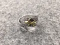 Detail view of an S925 sterling silver Indian style feather open ring with gold eagle - Adjustable Open / Style F (Suitable for 17-26#)