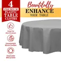 Set of 4 heavy duty grey round disposable plastic tablecloths for birthday party - 213cm (84in) 3-Silk 90g / Silver