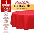 Pack of 4 disposable red round PEVA plastic tablecloths for parties and events - 213cm (84in) 3-Silk 90g / Red