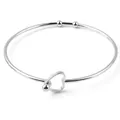 Minimalist silver-tone stainless steel bangle with elegant heart-shaped closure detail. - Stainless Steel Open Heart Bracelet Steel Color